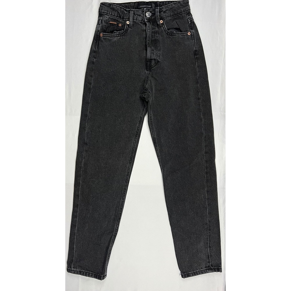 Stradivarius Mom Jeans Washed Black High Waist Button Fly Tapered Size 32/ US 0